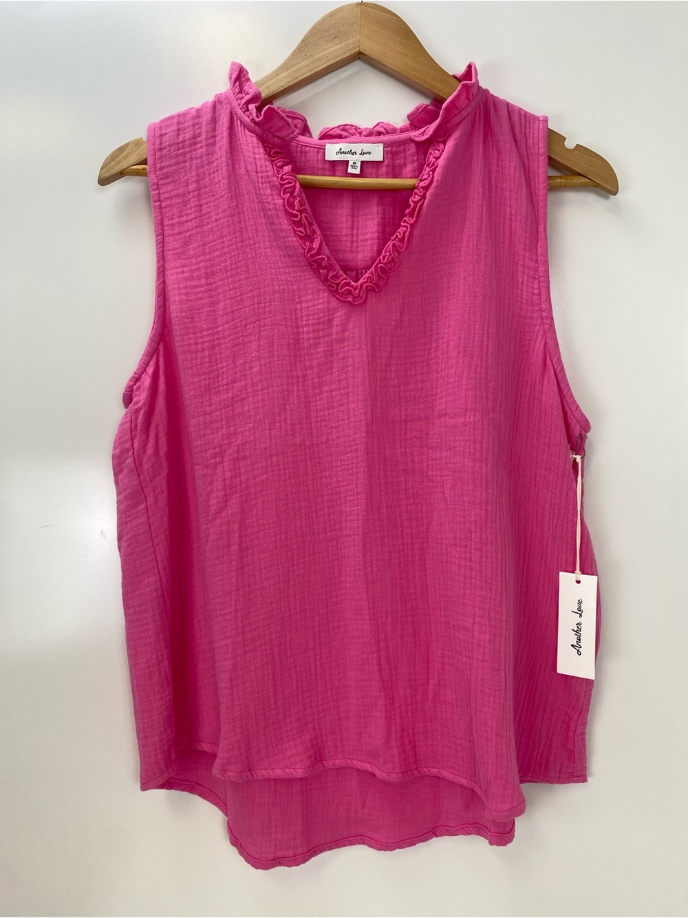 Another Love Sleeveless Ruffle V-Neck Tank Top - Bright Pink